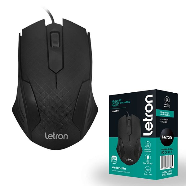 Mouse Optico com Fio USB Office Squares Ergonômico 3D Letron