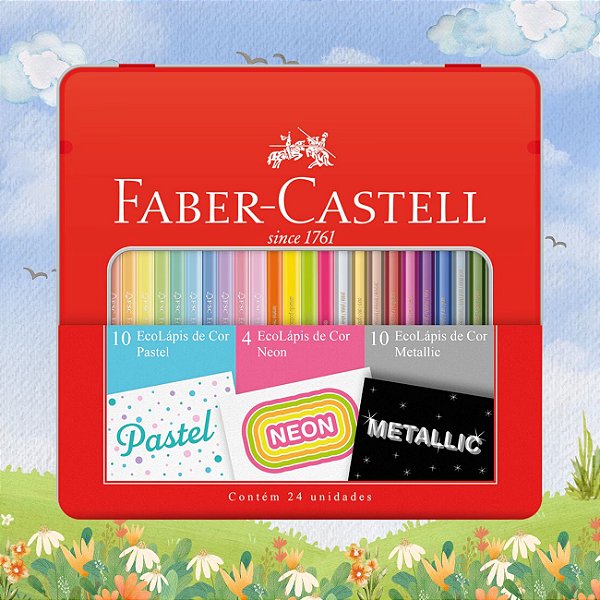 Kit Lápis de Cor EcoLápis Pastel Neon Metallic 24 Cores - Faber-Castell