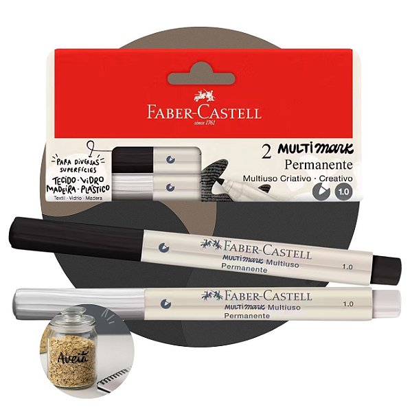 Caneta Marcador Permanente Multimark 1.0mm Preto e Branco Faber-Castell