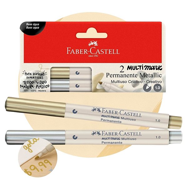 Caneta Marcador Permanent Multimark 1.0mm Prata e Ouro Faber-Castell
