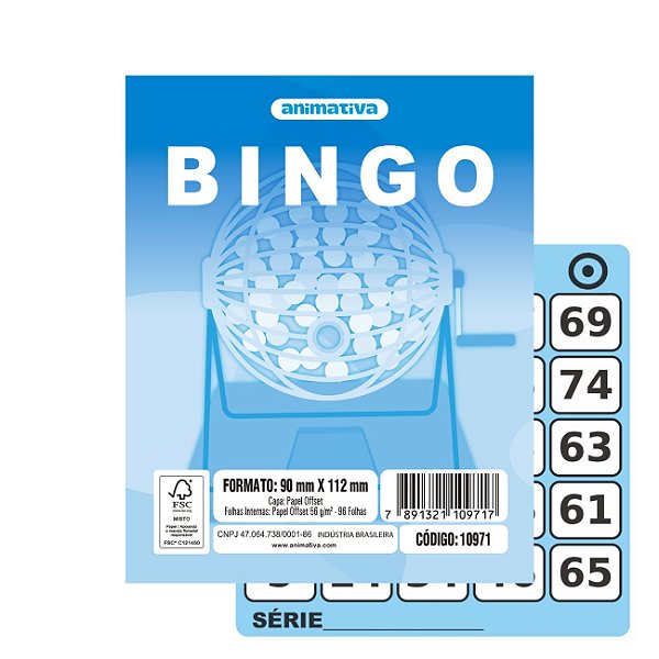 Bloco Cartela para Bingo 96 folhas Cor Azul 90x112mm - Animativa
