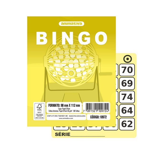 Bloco Cartela para Bingo 96 folhas Cor Amarelo 90x112mm - Animativa