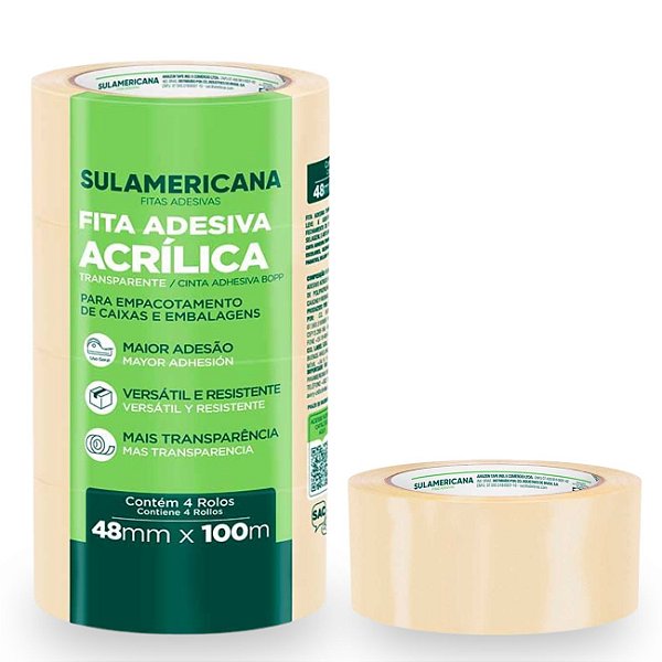 Fita de Empacotamento 48x100 Transparente - Pacote 4 Rolos - Sulamericana