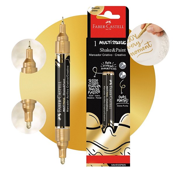 Marcador Multimark Shake&Paint Cromado Ouro Ponta Dupla Faber Castell