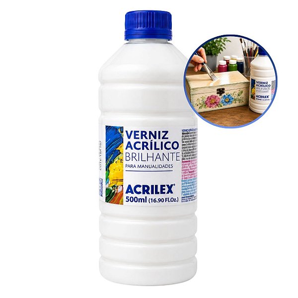 Verniz Acrílico Brilhante Acrilex 500ml Incolor para Madeira MDF e Artesanato