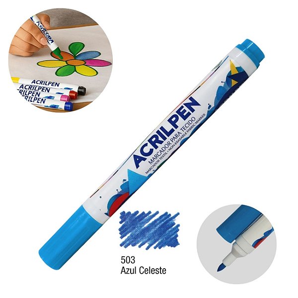 Caneta Marcador para Tecido Acrilpen 503 Azul Celeste Acrilex