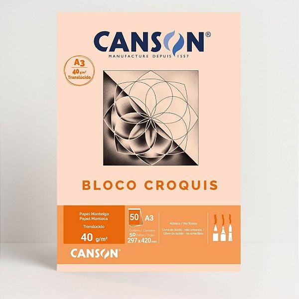 Bloco Croquis Manteiga Linha Técnica 40g A3 50 Folhas Canson