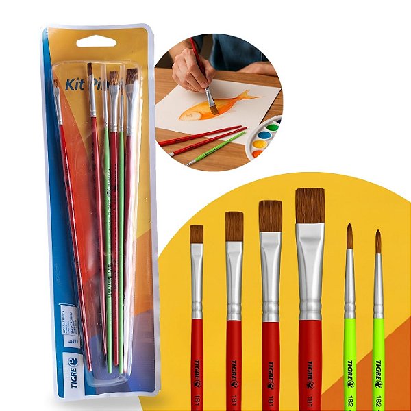 Kit Pincéis 6un para Pintura a Óleo e Acrílica Ref. 6235 - Tigre