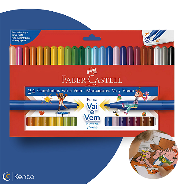 Canetinha Hidrográfica Vai e Vem 24 Cores Lavável Faber-Castell