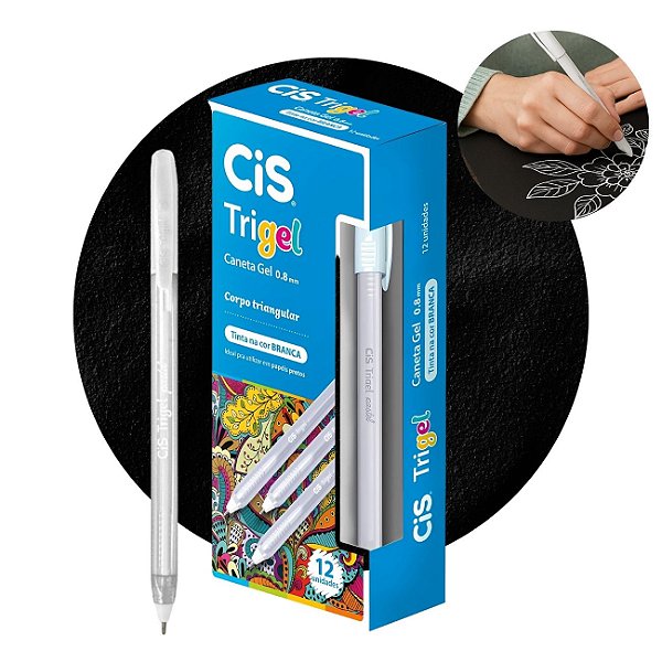 Caneta Gel Trigel 0.8mm Cor Branca Caixa 12un CIS Sertic
