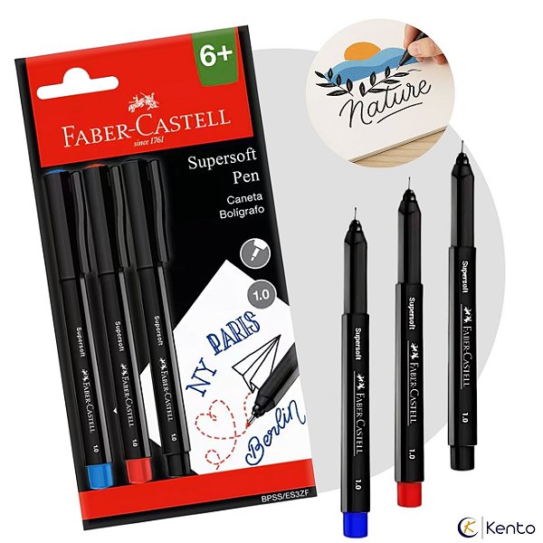 Caneta Supersoft Ponta Porosa Fine 1.0mm 3 Cores Faber Castell