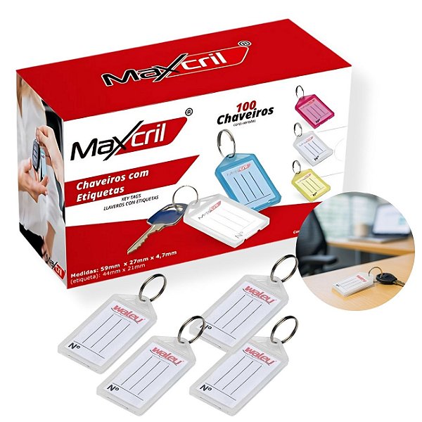 Chaveiro Plástico Organizador com Etiquetas 100 unidades Branco Maxcril