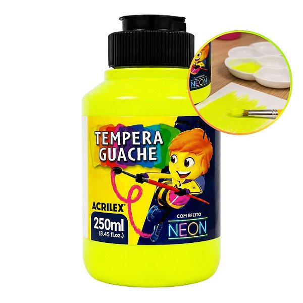 Tinta Tempera Guache 250ml Neon Amarelo Limão - Acrilex