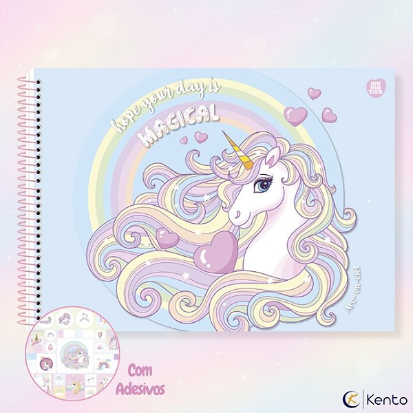 Caderno de Desenho 60fls Capa Dura Unicórnio Arc-en-ciel 2026 São Domingos / Animativa