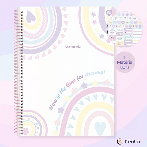 Caderno Universitário Tons Pastéis Espiral 1 Matéria 80 Fls Capa Dura Arc-en-ciel São Domingos / Animativa