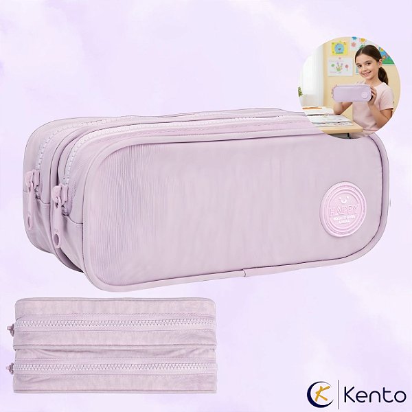 Estojo Escolar Duplo Happy Lilás Pastel - Tilibra