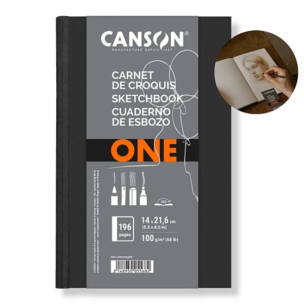 Caderno Canson Sketchbook One 98fls Pequeno A5 14 x 21,6cm Gramatura 100g