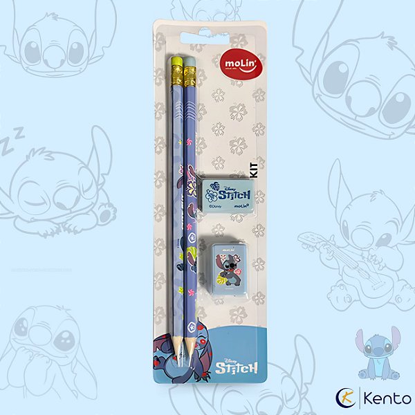 Kit Escolar Stitch 4 Peças com Lápis Preto Borracha Apontador Molin