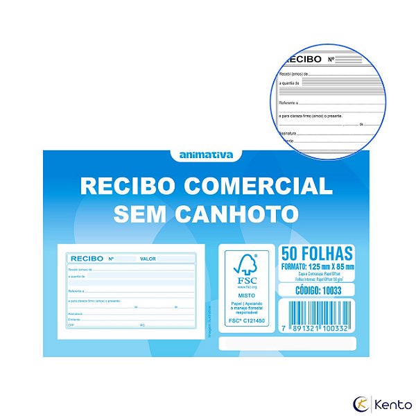 Recibo Comercial S/ Canhoto 125x85mm Cód. 10033  – São Domingos