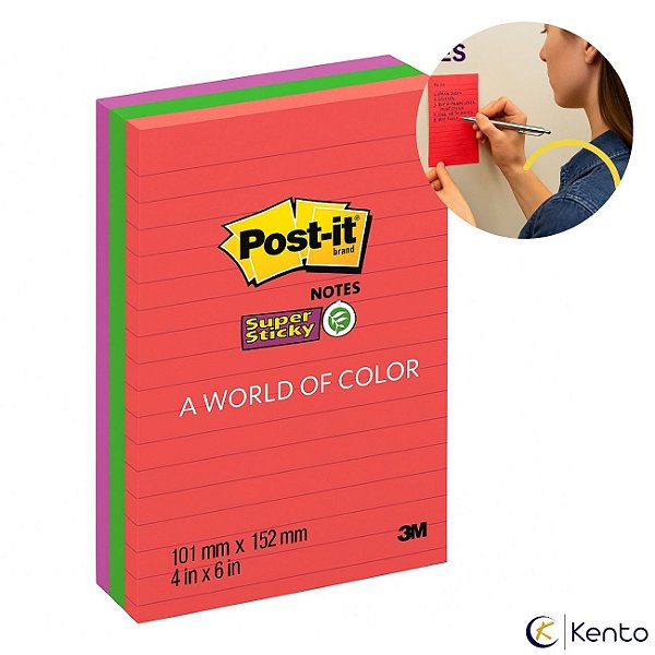 Bloco de Notas Super Adesivas Post-it Coleção Diversão Pautado 101mm x 152mm 3 Blocos/Pacote 3M