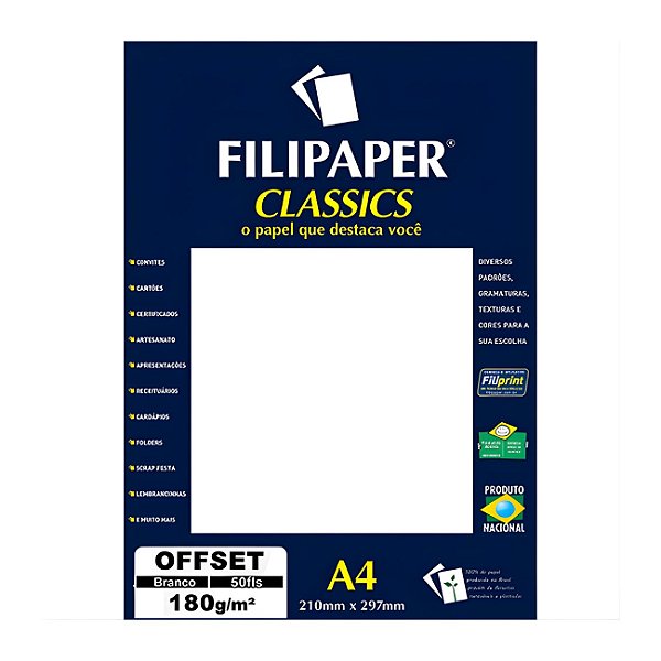 Papel Offset 180g A4 Branco c/50fls Classics Filipaper - Filiperson