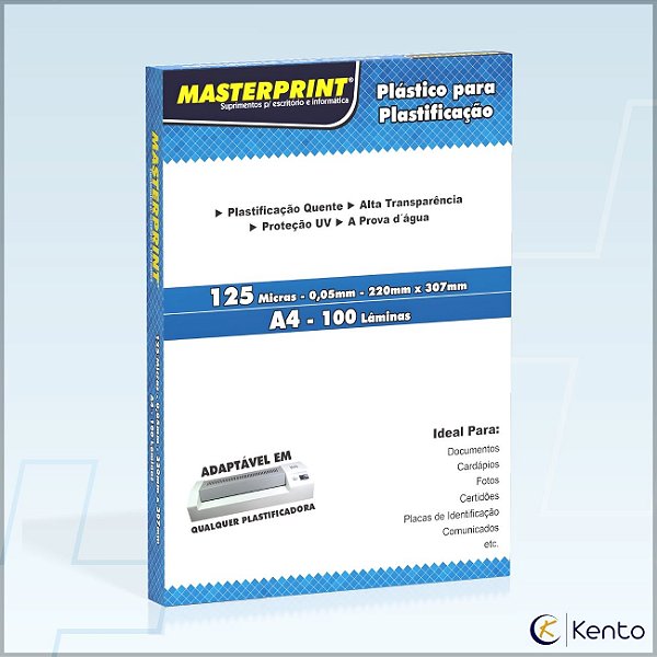 Plástico para Plastificação A4 100 Folhas 125 Micras 0,05mm Masterprint