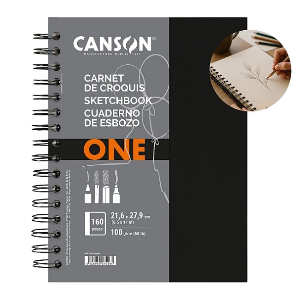 Caderno Canson Sketchbook One Espiral 80fls Grande A4 21,6 x 27,9cm Gramatura 100g