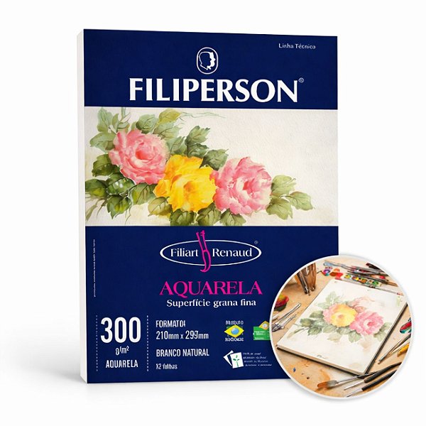 Bloco Aquarela A4 Filiart Renaud Branco 300g/m2 12 folhas Filiperson