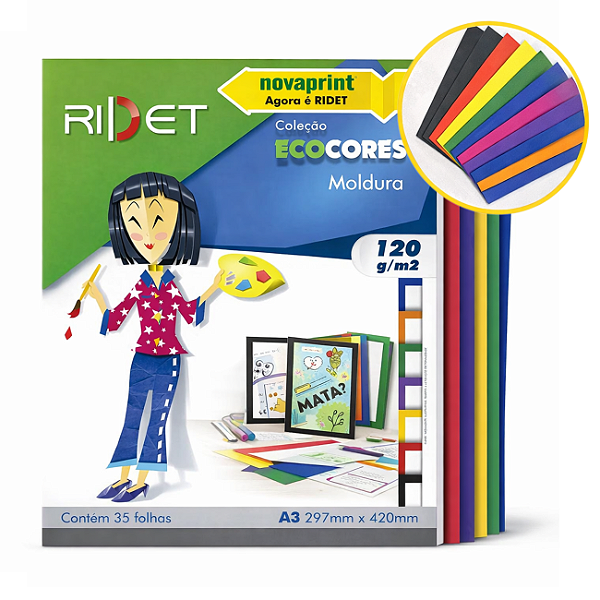 Papel Criativo Eco Cores A4 + Moldura 120g 7 Estampas 35 Folhas Ridet