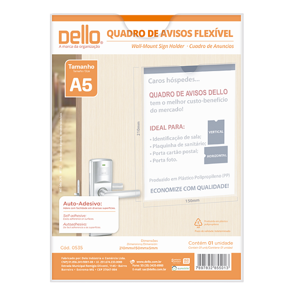 Quadro de Avisos Multiuso A5 Cristal Dello (210mm x 150mm)