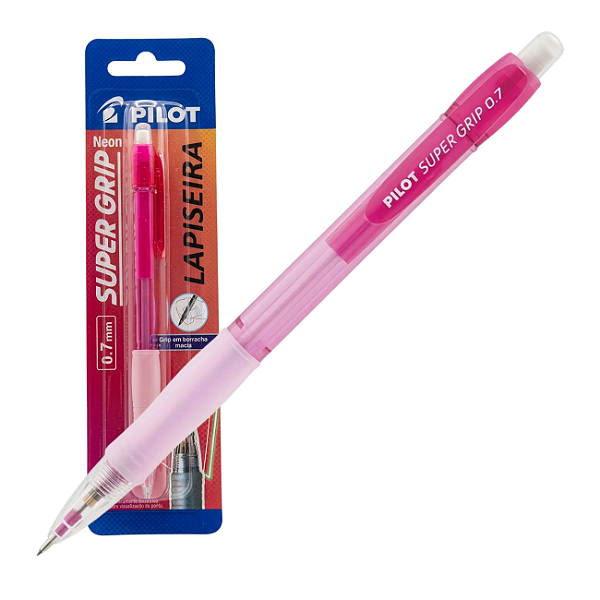 Lapiseira Pilot Super Grip 0.7mm H-187 Neon Rosa - Grip Alta Precisão