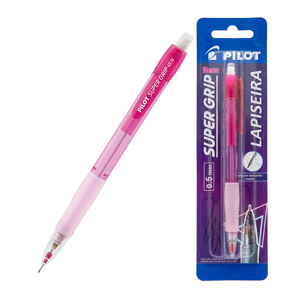 Lapiseira Pilot Super Grip 0.5mm H-185 Rosa Neon - Grip Emborrachado Alta Precisão