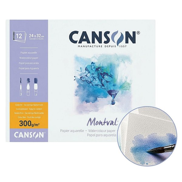 Bloco Canson Montval Aquarela 300g A4 24x32cm 12 Folhas Grão Fino Original