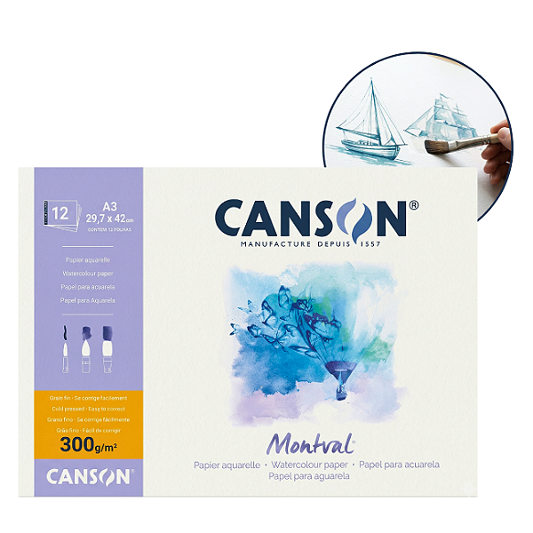 Bloco Canson Montval 300g A3 29x42cm 12 Folhas Grão Fino Original
