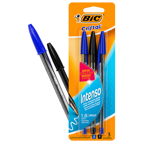 Caneta Esferográfica Bold Cristal Ponta Grossa 1.6mm Kit 3un BIC