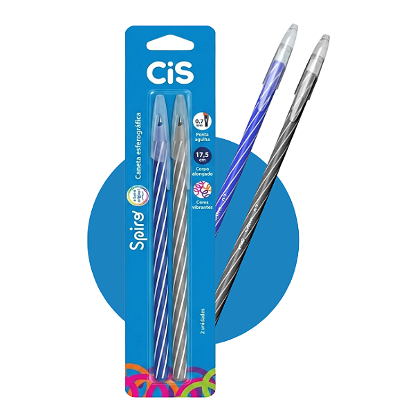 Caneta Esferográfica CIS Spiro 0.7mm Blister com 2 Unidades Azul e Preta