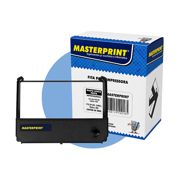 Fita para Impressora CMI-600 Haste Longa Preta Masterprint 9mm x 8m Compatível Digilab Sweda Itautec