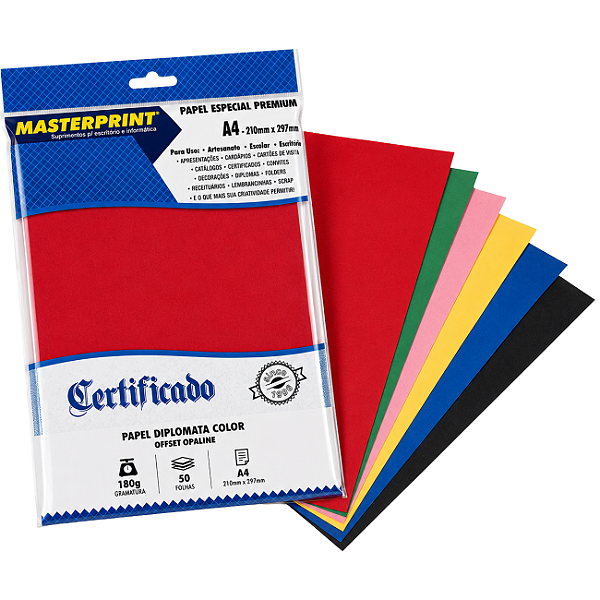 Papel Diplomata Color Offset 180g A4 com 50 Folhas Masterprint