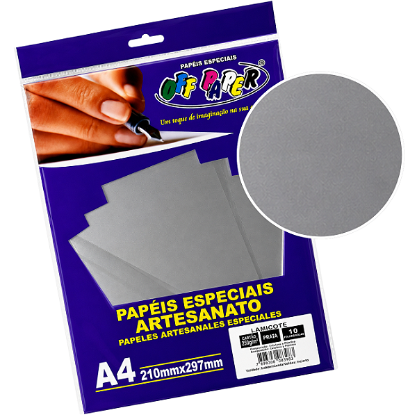 Papel Lamicote A4 250g Prata Pacote 10 Folhas Para Artesanato Off Paper