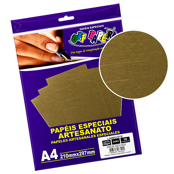 Papel Lamicote A4 250g Dourado Ouro Pacote 10 Folhas Para Artesanato Off Paper
