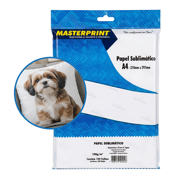Papel Sublimático Fosco A4 Gramatura 100g 100 Folhas Masterprint Alta Transferência para Estampar em Brindes Camisetas