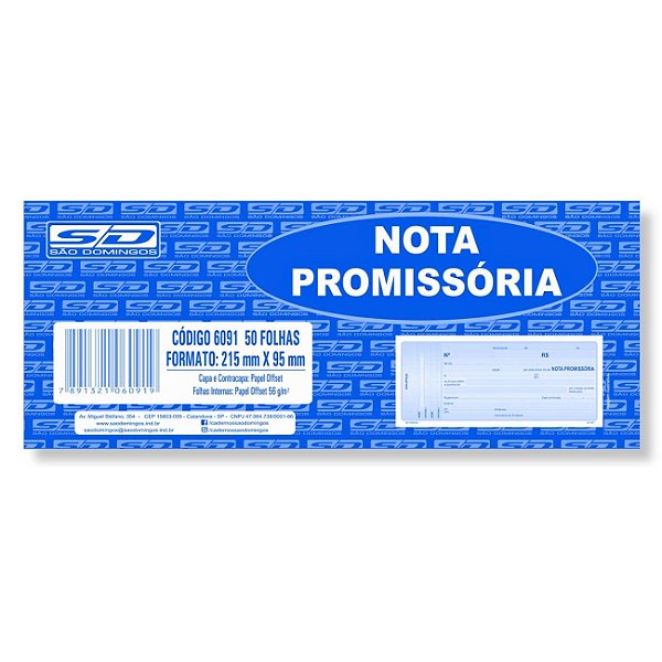 Nota Promissória Amarela 50 Folhas Grande 215x95 São Domingos - Ref. 10035