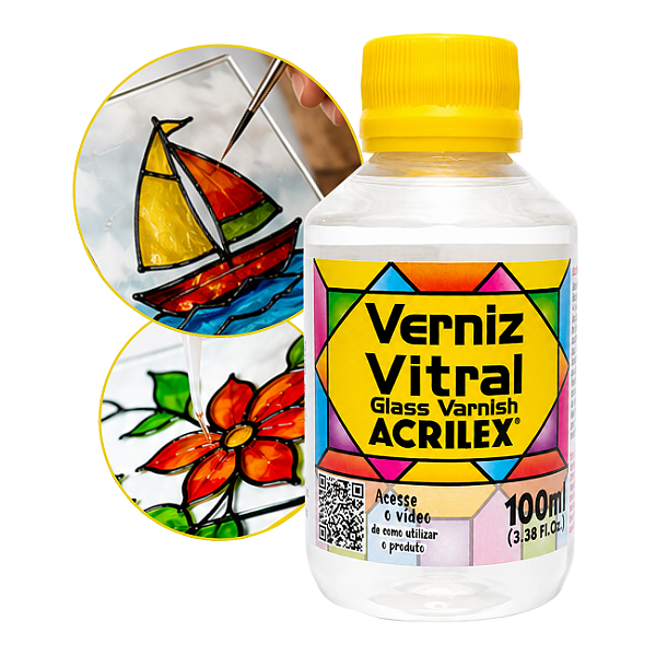 Verniz Vitral Incolor 100ml Acrilex – Acabamento Brilhante para Vidro e Cerâmica