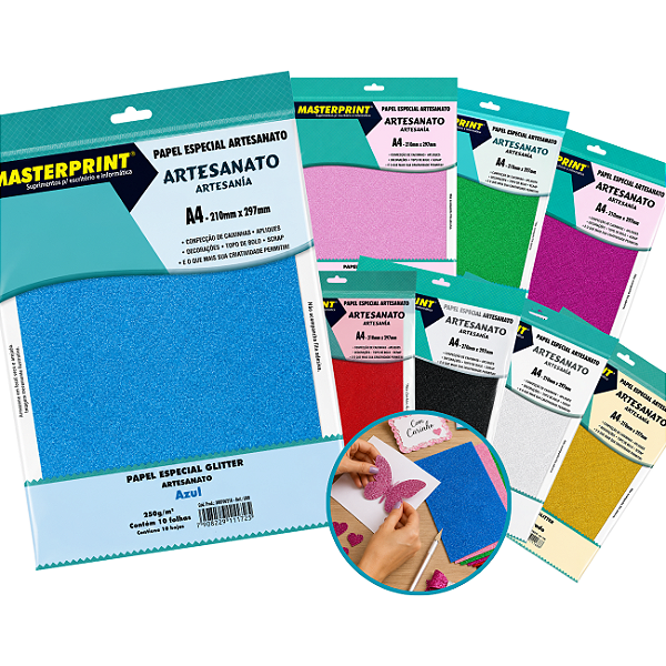 Papel Glitter A4 250g Masterprint 10 Folhas para Artesanato Papelaria Criativa