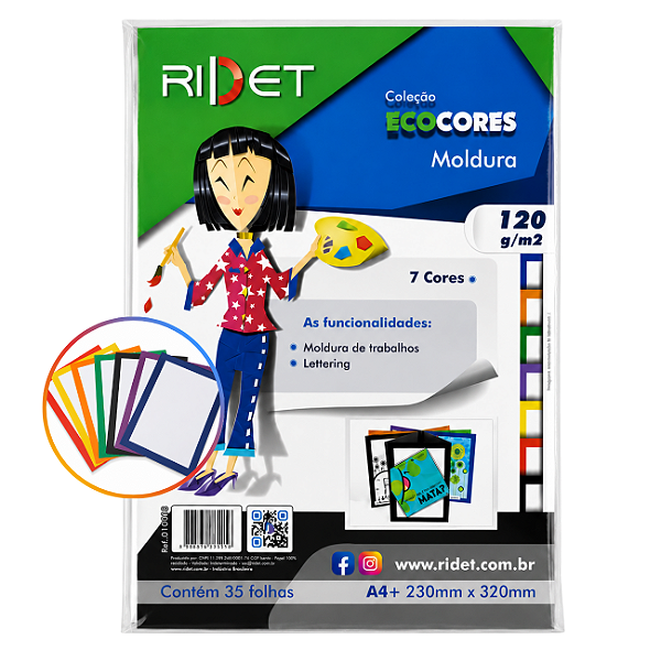 Papel Criativo EcoCores Moldura 120g A4+ 35 Folhas 7 Cores Ridet Novaprint