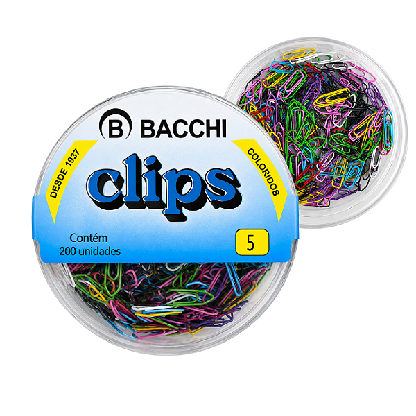 Clips Colorido Nº5 200 Unidades Aço Multicores Bacchi