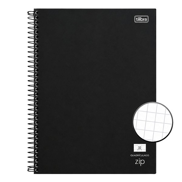 Caderno Quadriculado Capa Dura Universitário Zip Tilibra 48 Folhas 5x5mm Preto
