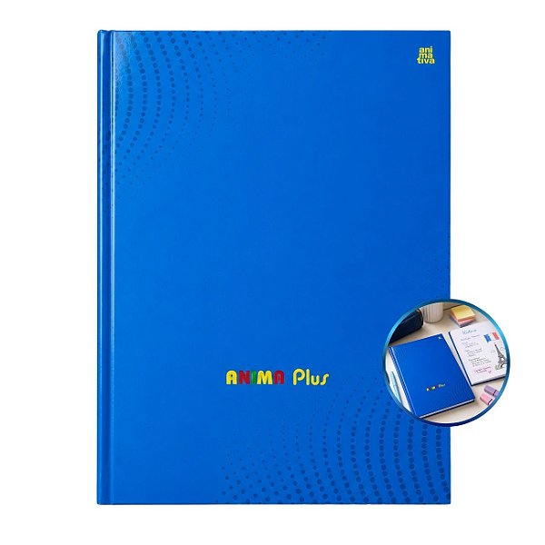 Caderno Brochura 96 folhas Capa Dura Azul Anima Plus com Adesivo Animativa