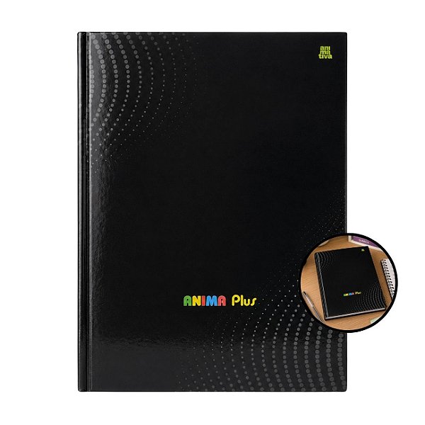 Caderno Brochura 96 folhas Capa Dura Preto Anima Plus com Adesivo Animativa
