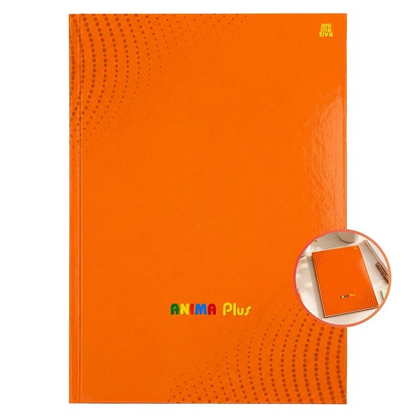 Caderno Brochura 96 folhas Capa Dura Laranja Anima Plus com Adesivo Animativa